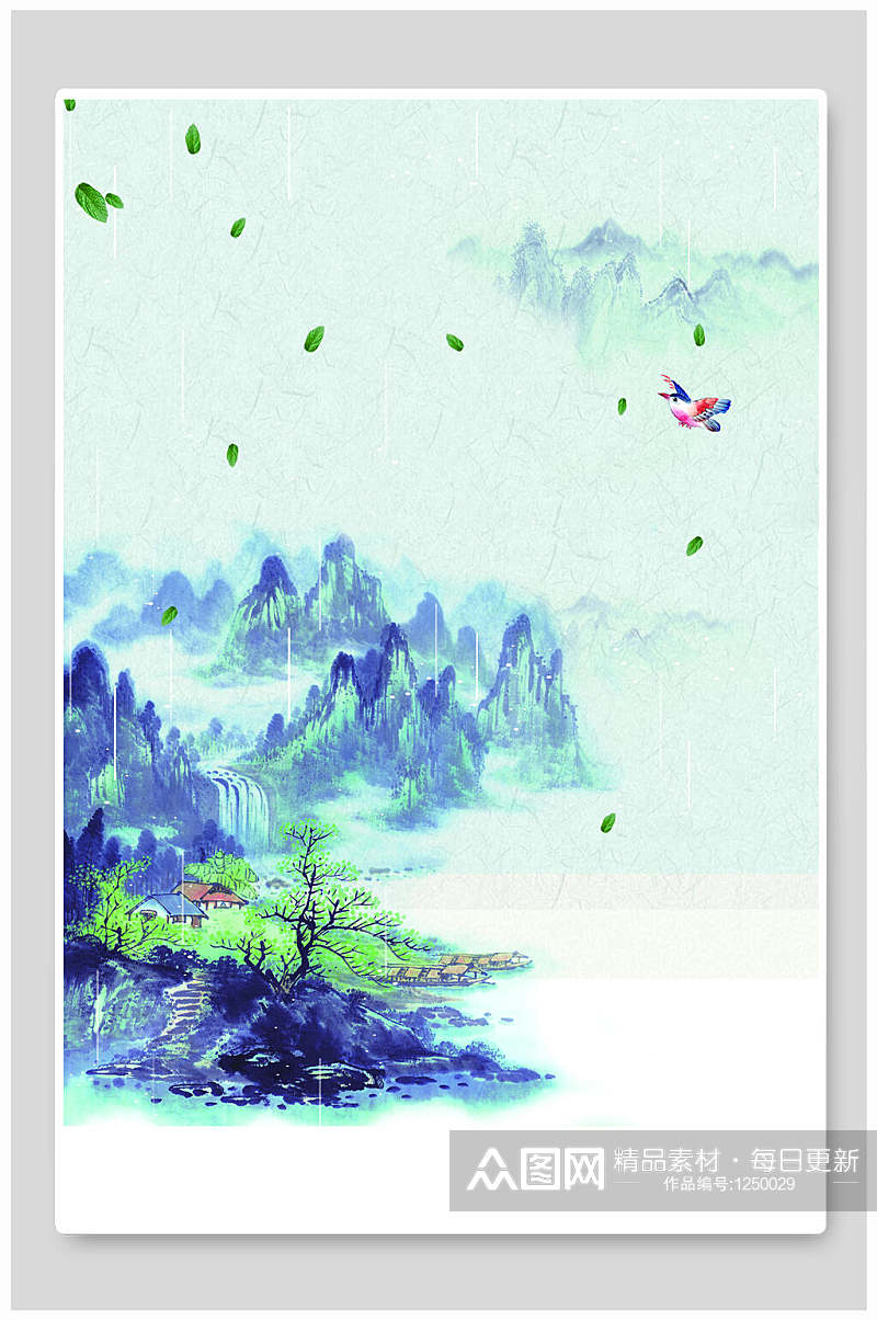 中式青山水墨画背景素材