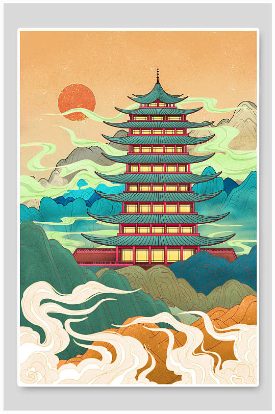 建筑插画立即下载国潮城市戏曲风景插画海报立即下载中国旅游城市广州