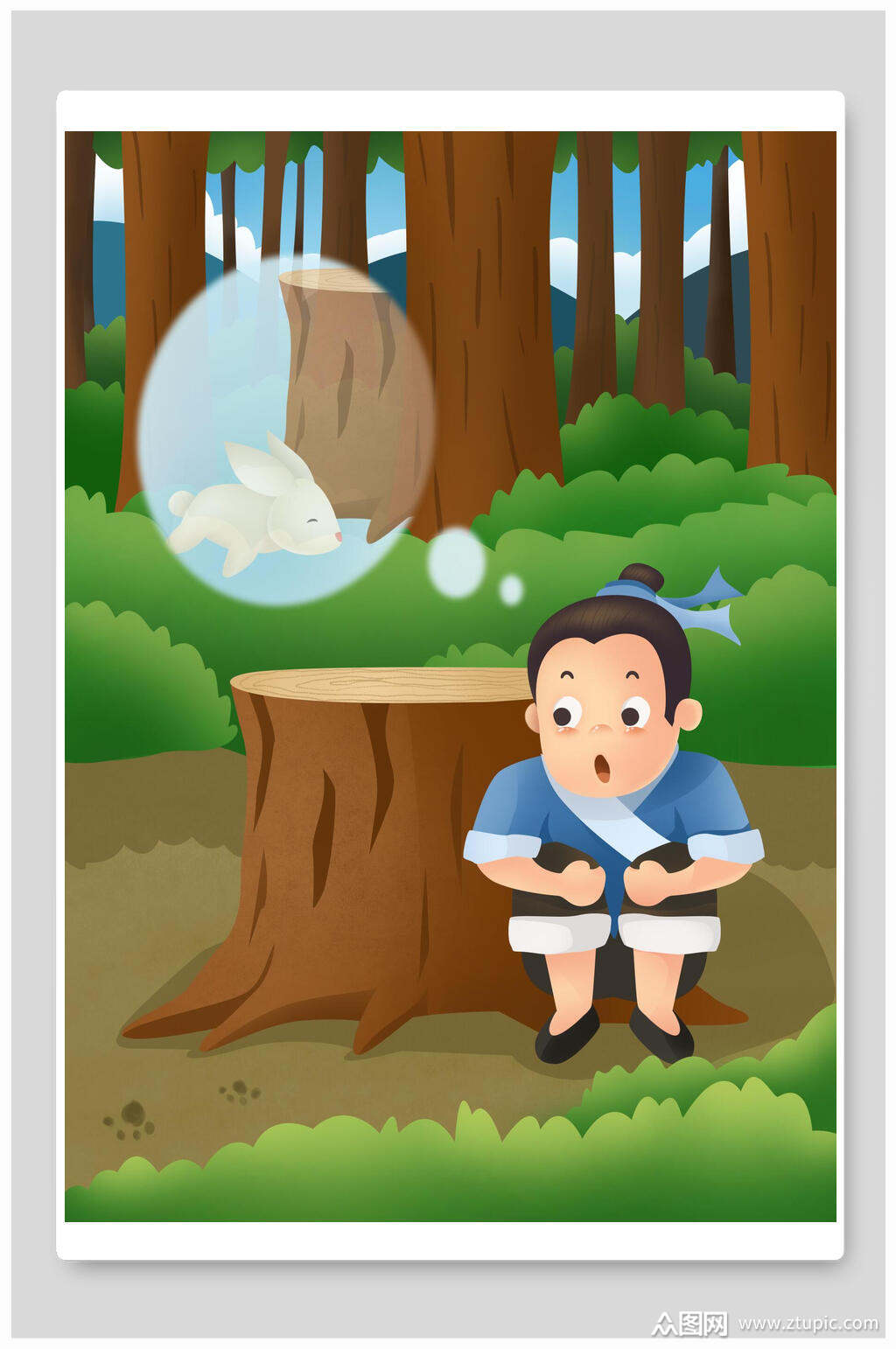 守株待兔成语故事插画素材