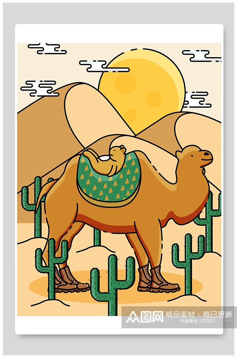 插画海报沙漠骆驼素材