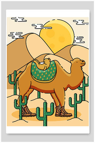 插画海报沙漠骆驼