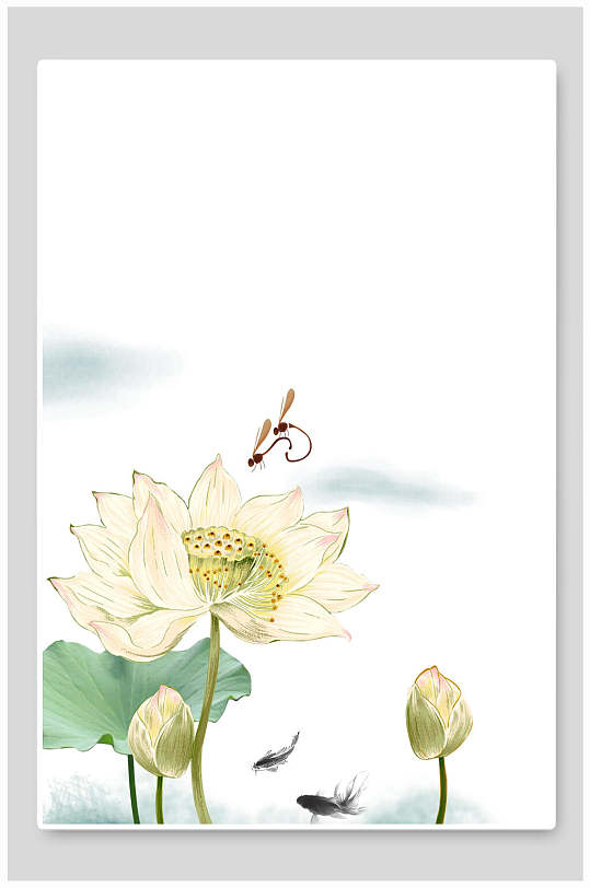 简约荷花廉政中式背景