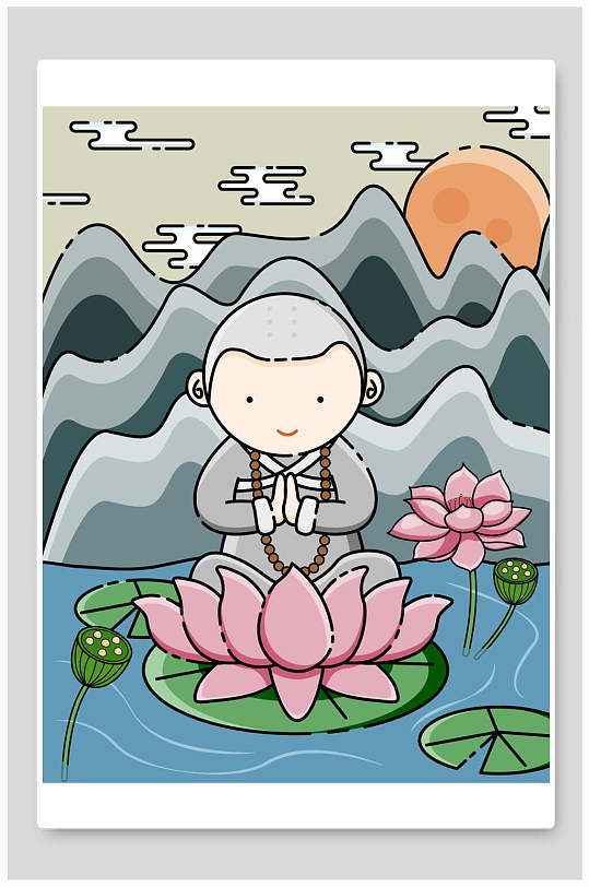 插画海报小和尚