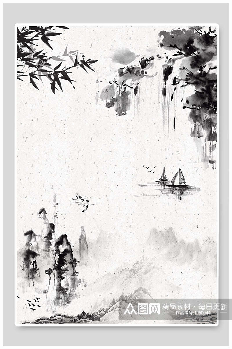 中式水墨山水画背景素材