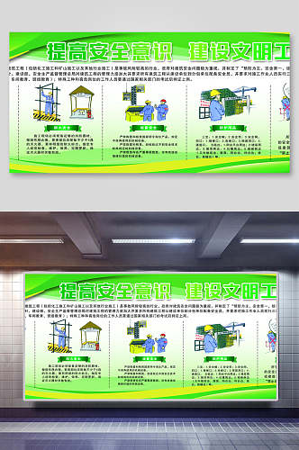 提高安全意识建设文明工地宣传展板