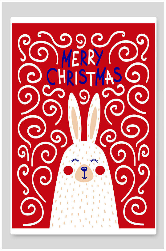 圣诞节简笔画兔子插画贺卡海报