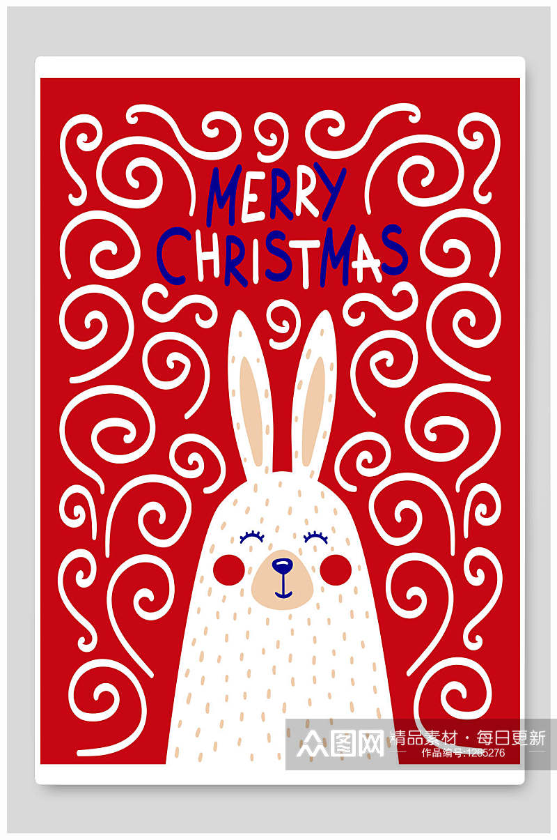圣诞节简笔画兔子插画贺卡海报素材