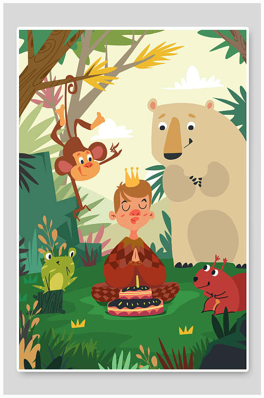 动物插画生日快乐聚会-众图网