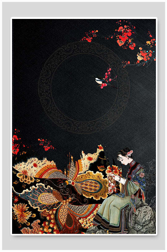 宫廷中国风刺绣海报文化背景