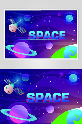 SPACE太空卫星扁平化插画设计元素