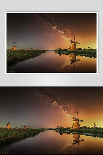 荷兰风车黄昏摄影图片素材
