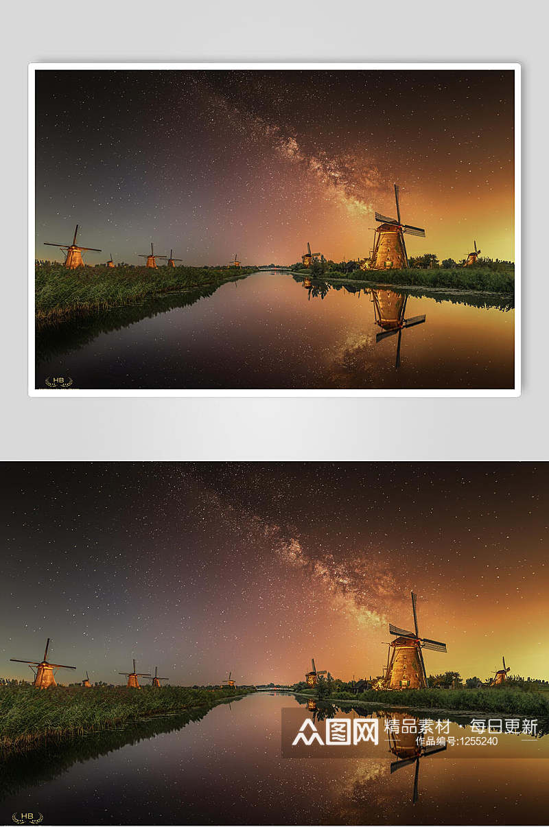 荷兰风车黄昏摄影图片素材素材