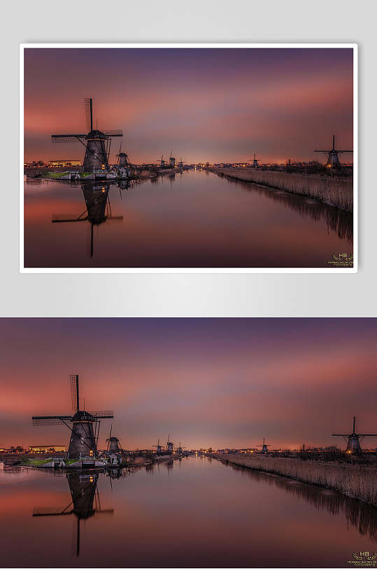 荷兰风车延时摄影图片素材