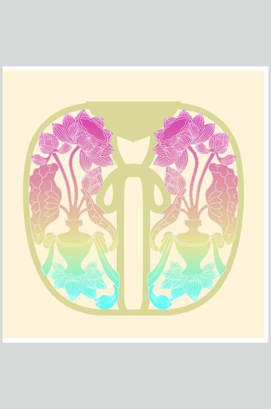 简约荷花对称剪纸节传统花纹设计元素