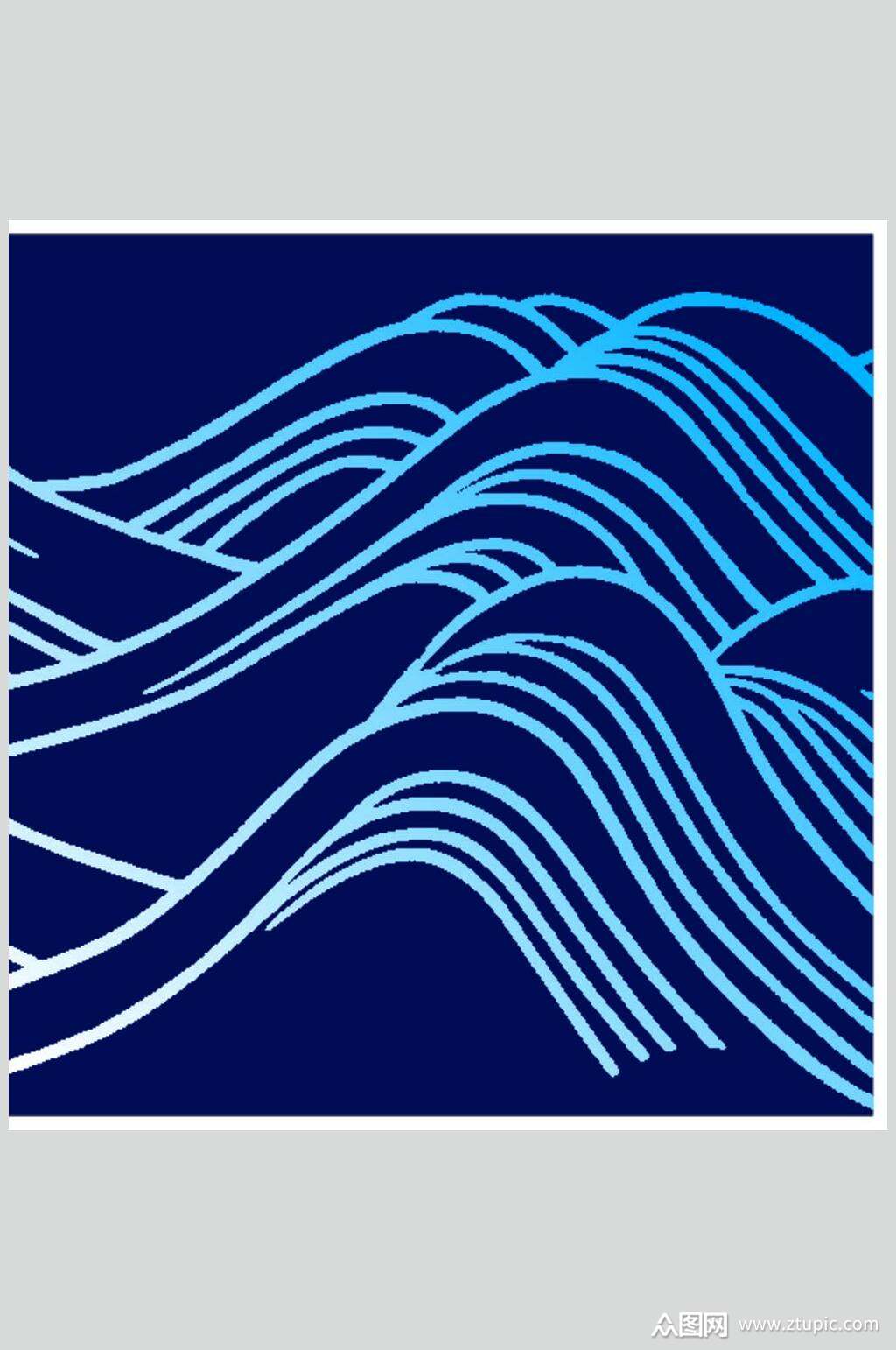 蓝底层峦叠嶂山峰传统花纹设计元素