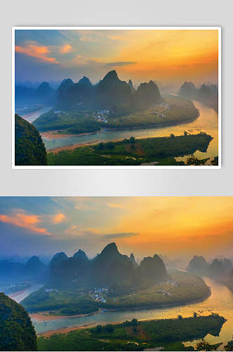 烟雨漓江桂林山水照片图片素材