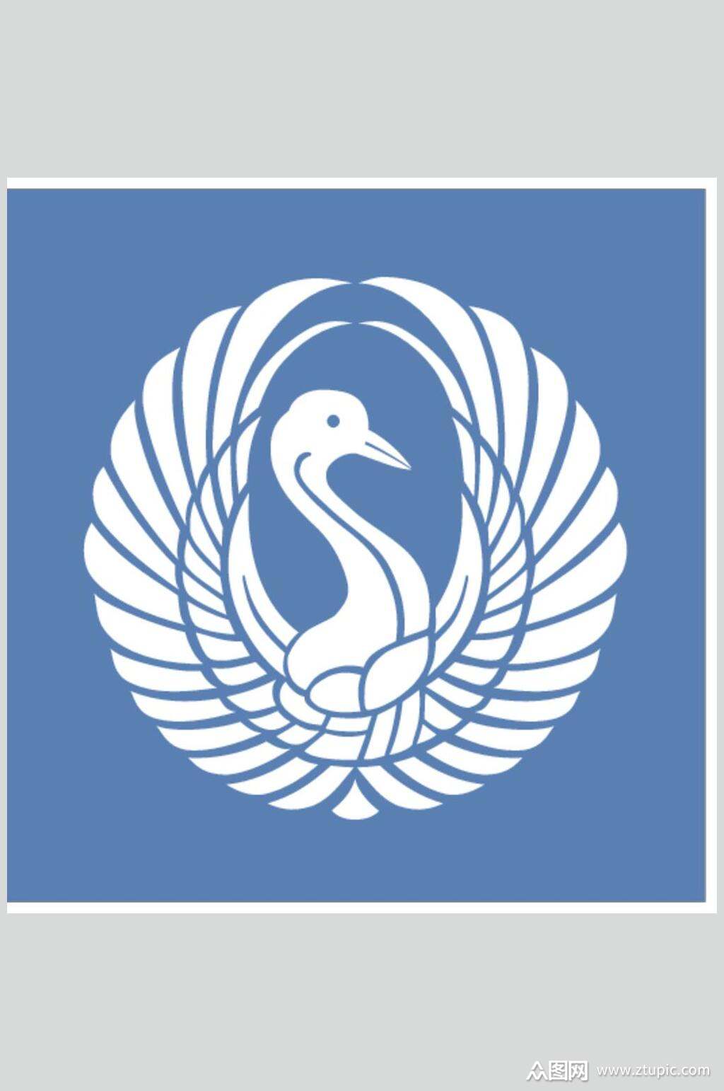 蓝色简约素雅鸟儿图传统花纹