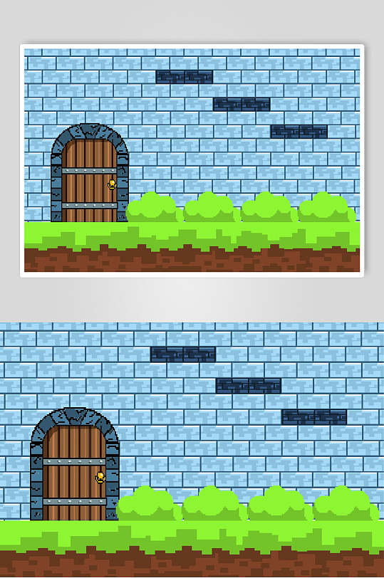 蓝色密室闯关大门游戏场景设计元素