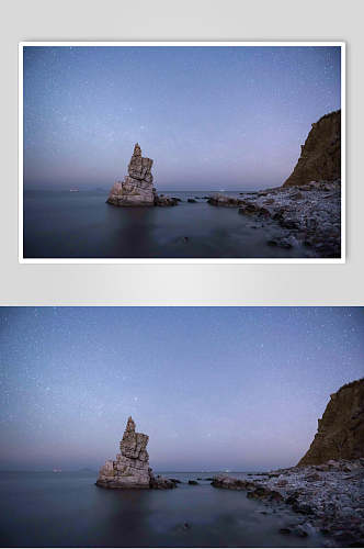 大连海边礁石星空夜景摄影照片图片