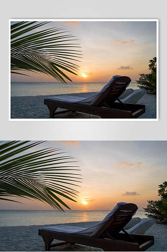 夕阳西下沙滩大海椰树图片
