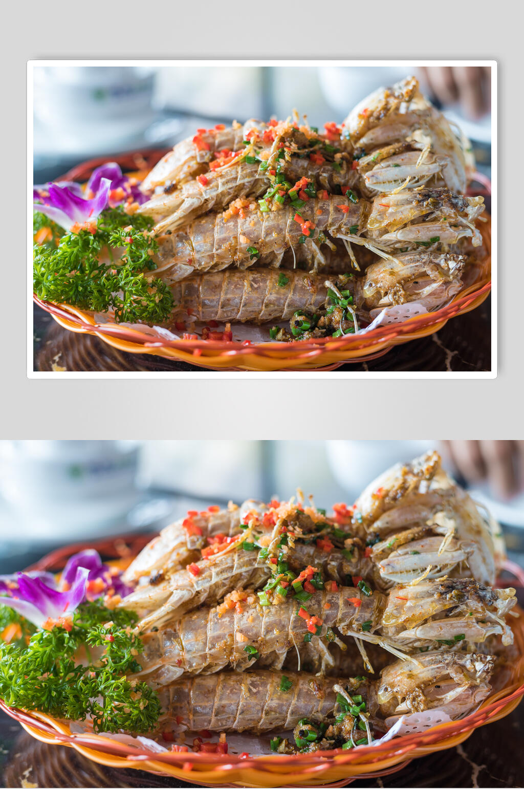海南三亚美食椒盐皮皮虾素材