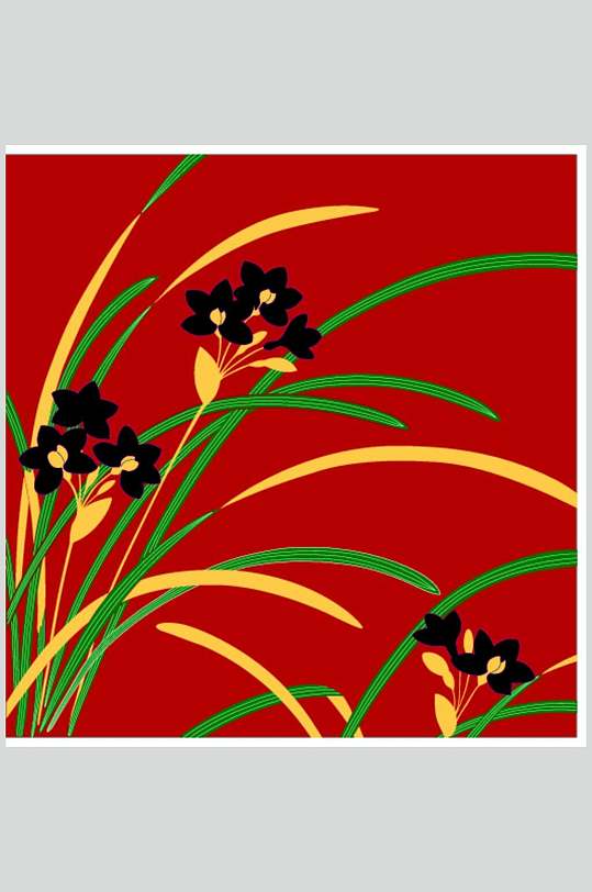 红色兰花底传统花纹背景素材