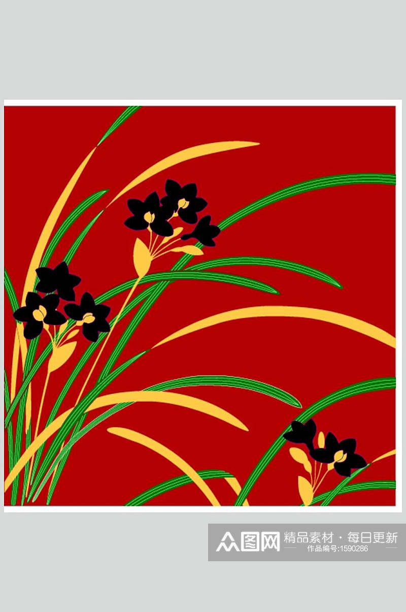 红色兰花底传统花纹背景素材素材