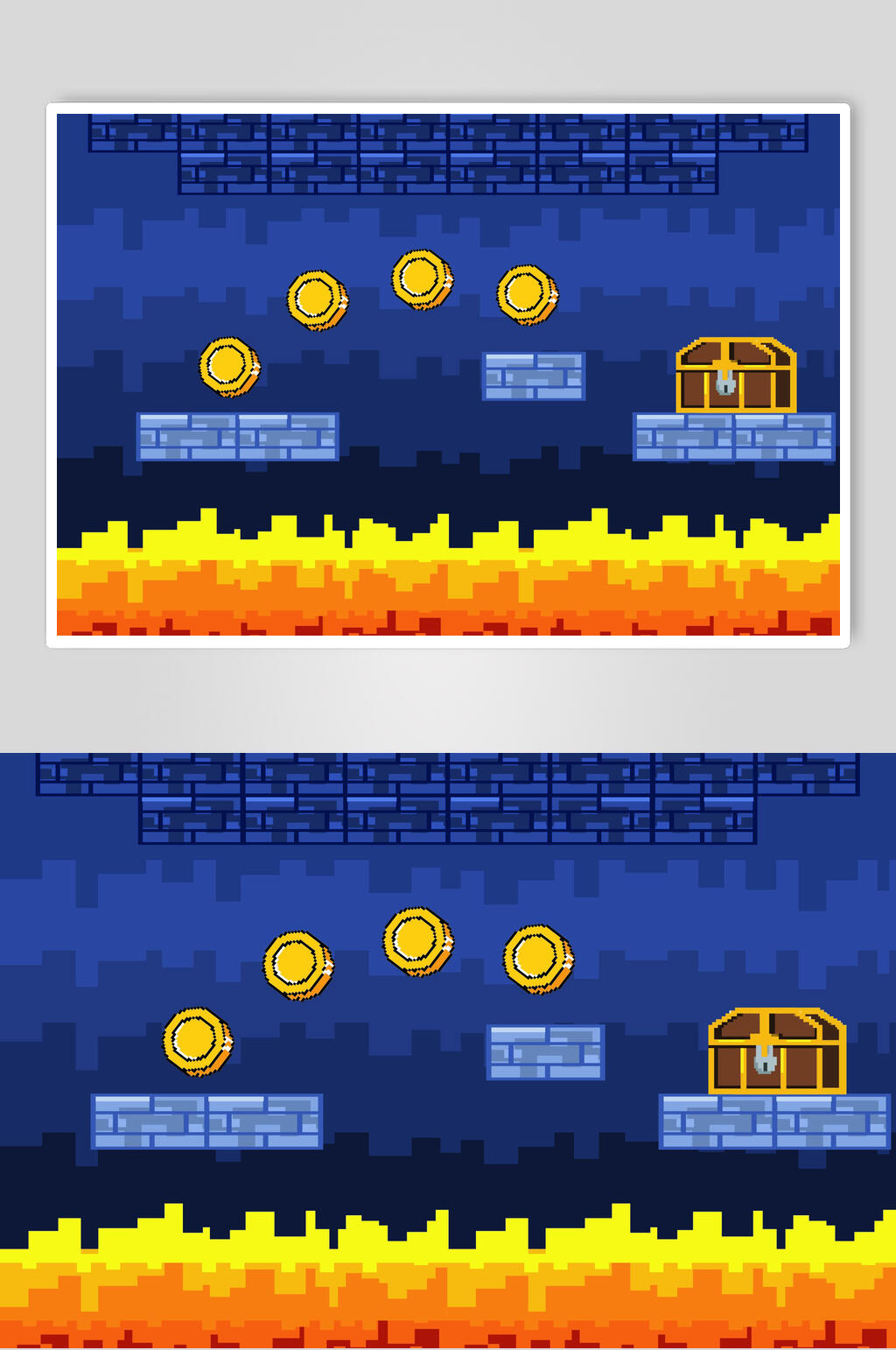 像素风火焰宝箱游戏场景设计元素素材