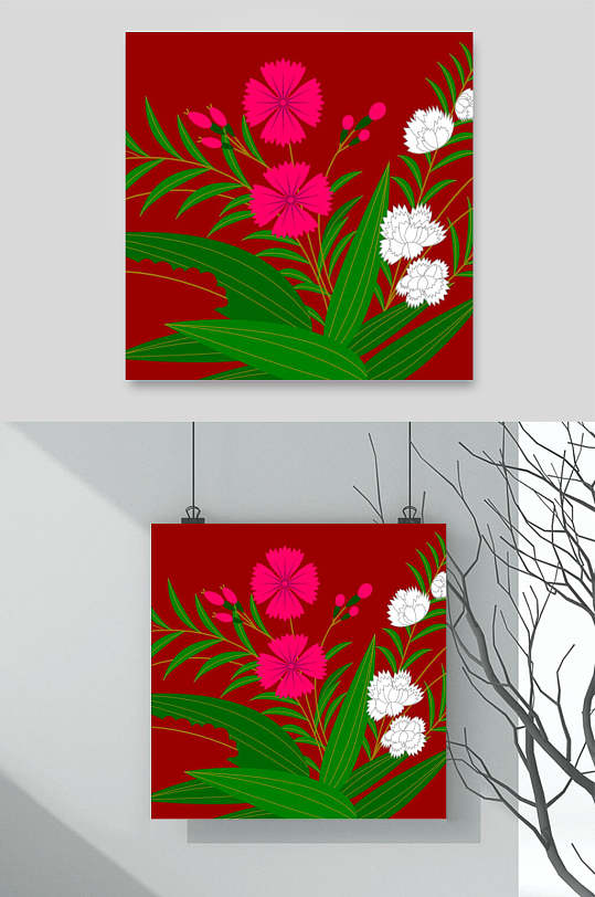 红花绿叶传统花纹背景素材