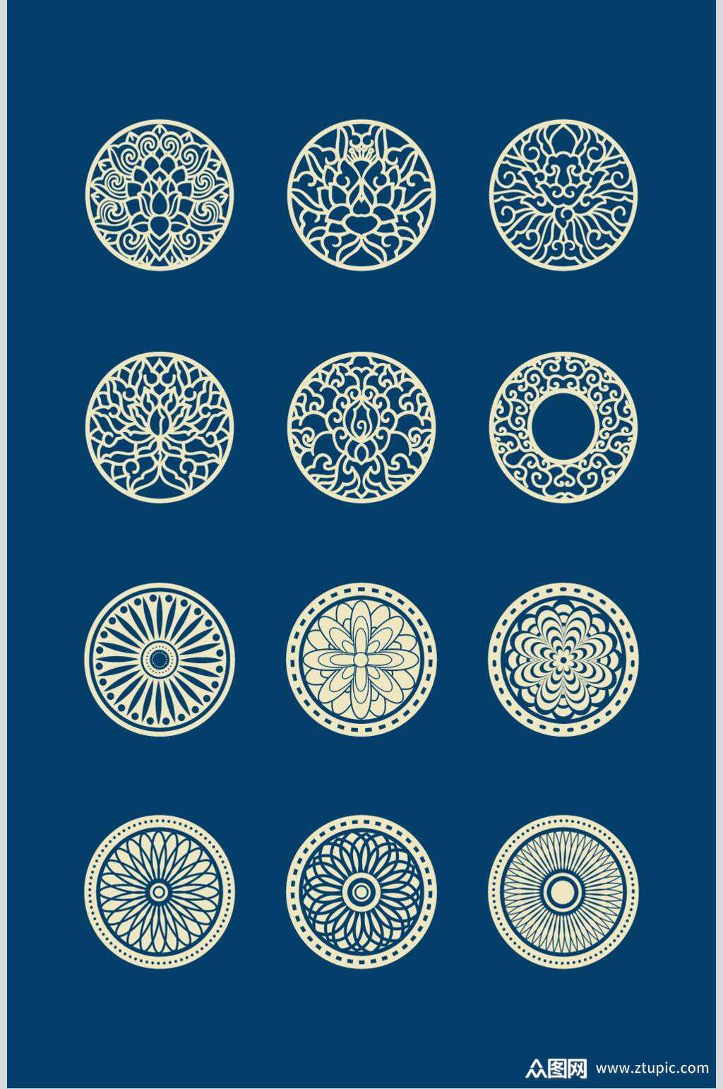 中式窗花圆形图案元素模板下载-编号1593097-众图网