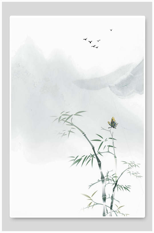 中国风背景风景竹子蝴蝶