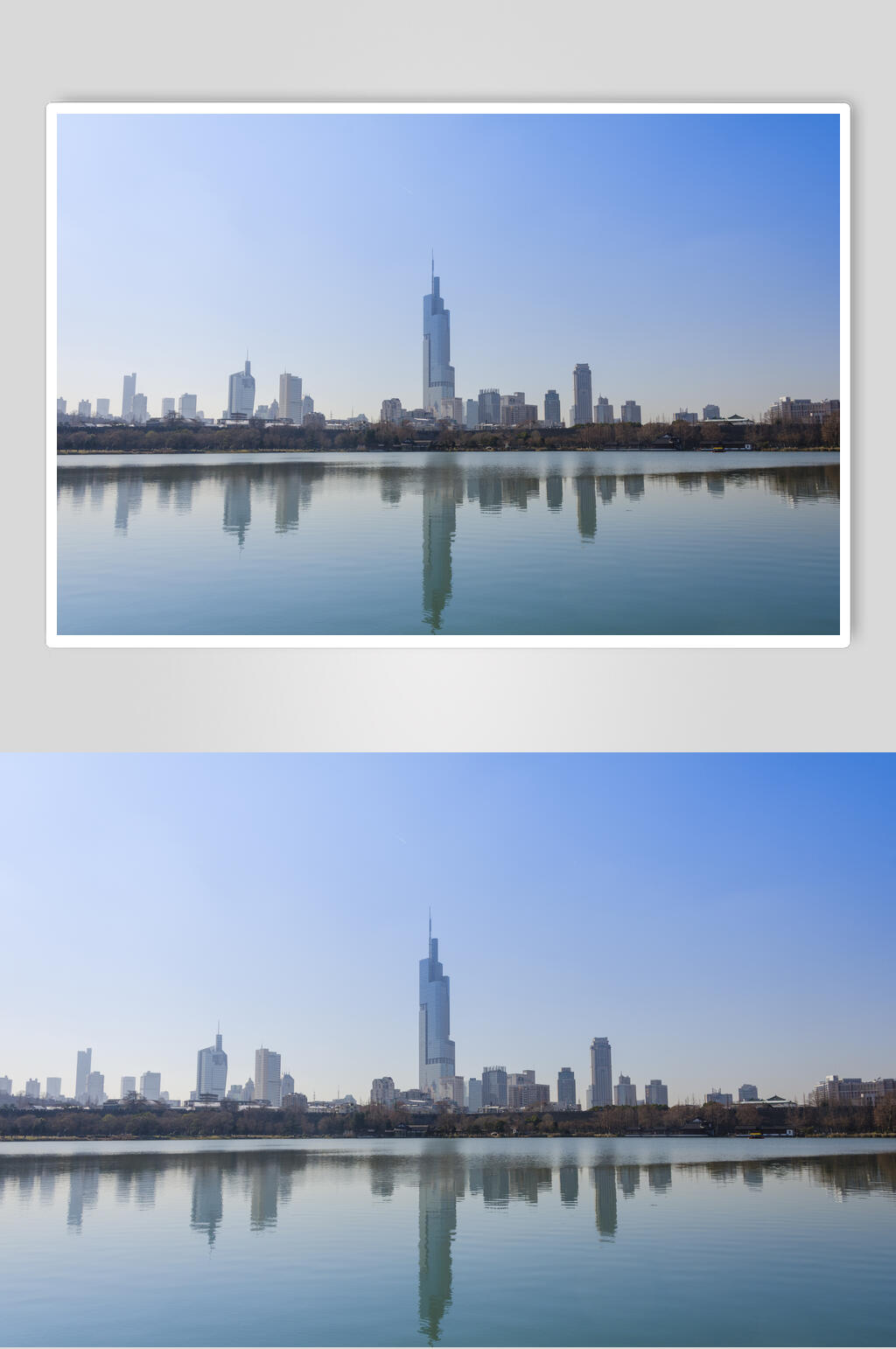 南京玄武湖上的紫峰大厦素材