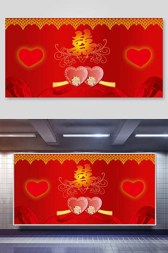 喜庆背景红金色传统喜宴海报背景