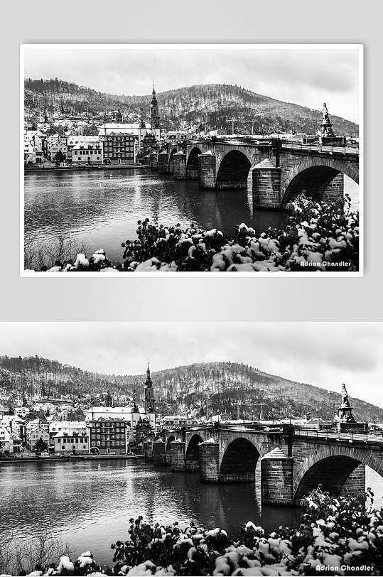 欧洲小镇黑白高清图片