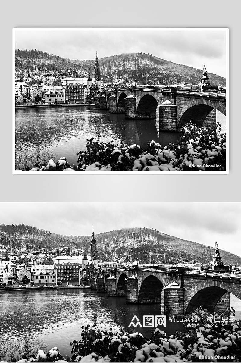 欧洲小镇黑白高清图片素材