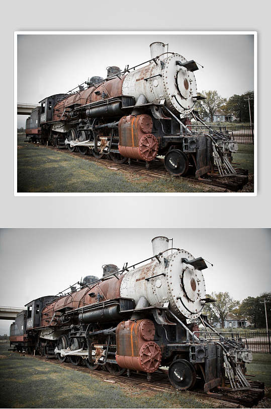 蒸汽火车废弃摄影图片素材