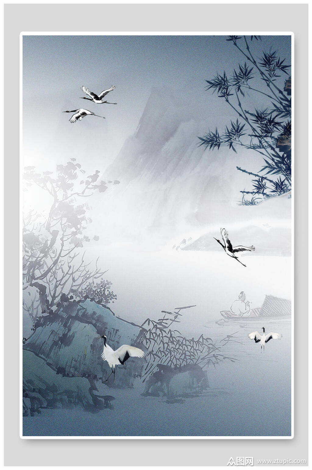 中国风背景山水鹤风景