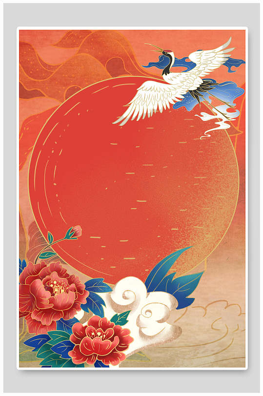 鎏金黄鹤楼中式国潮山水插画免抠背景素材