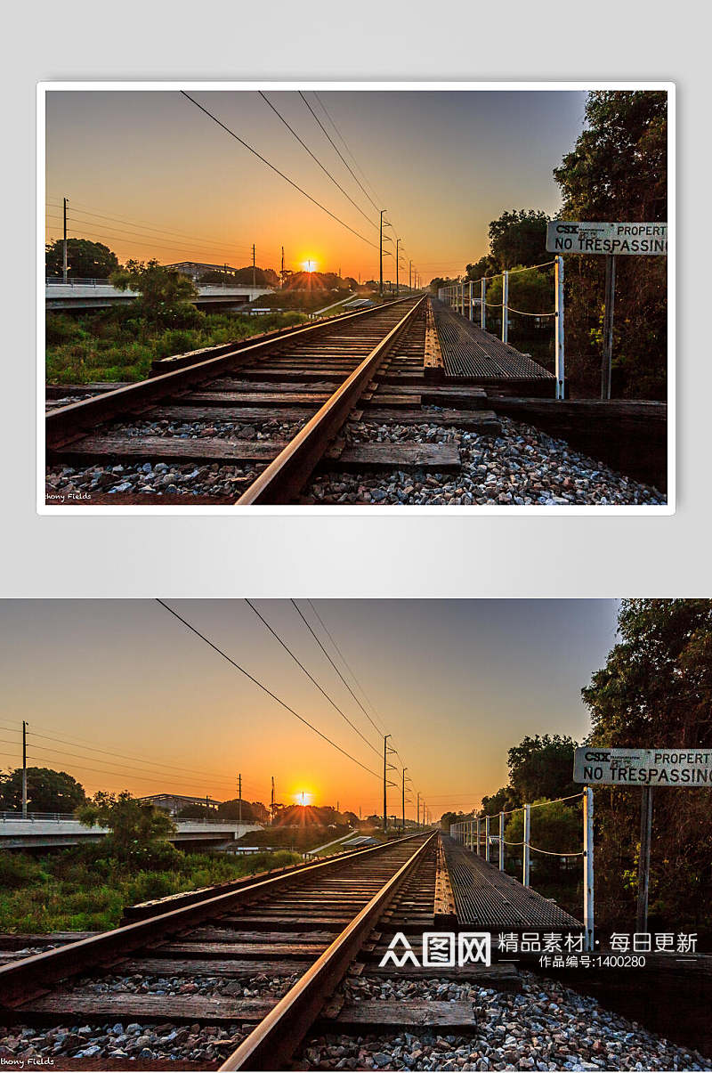 夕阳下的铁轨高清图片素材