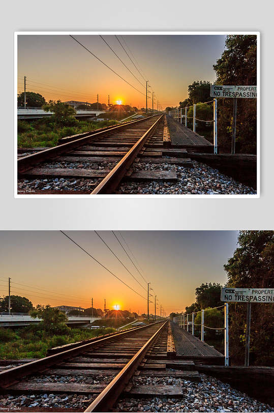 夕阳下的铁轨高清图片