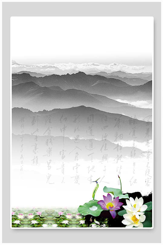 中国风背景字画莲花-众图网