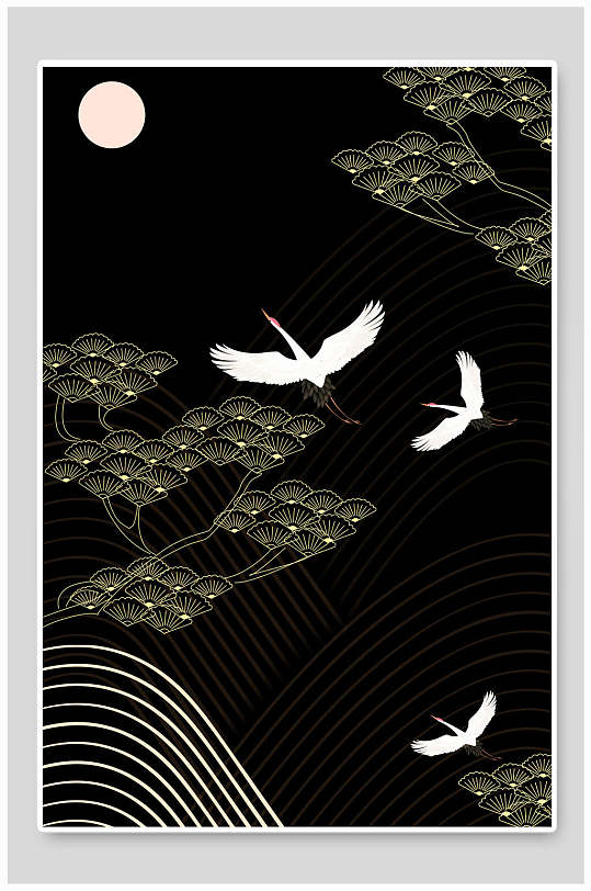 中国风金色松鹤延年背景素材