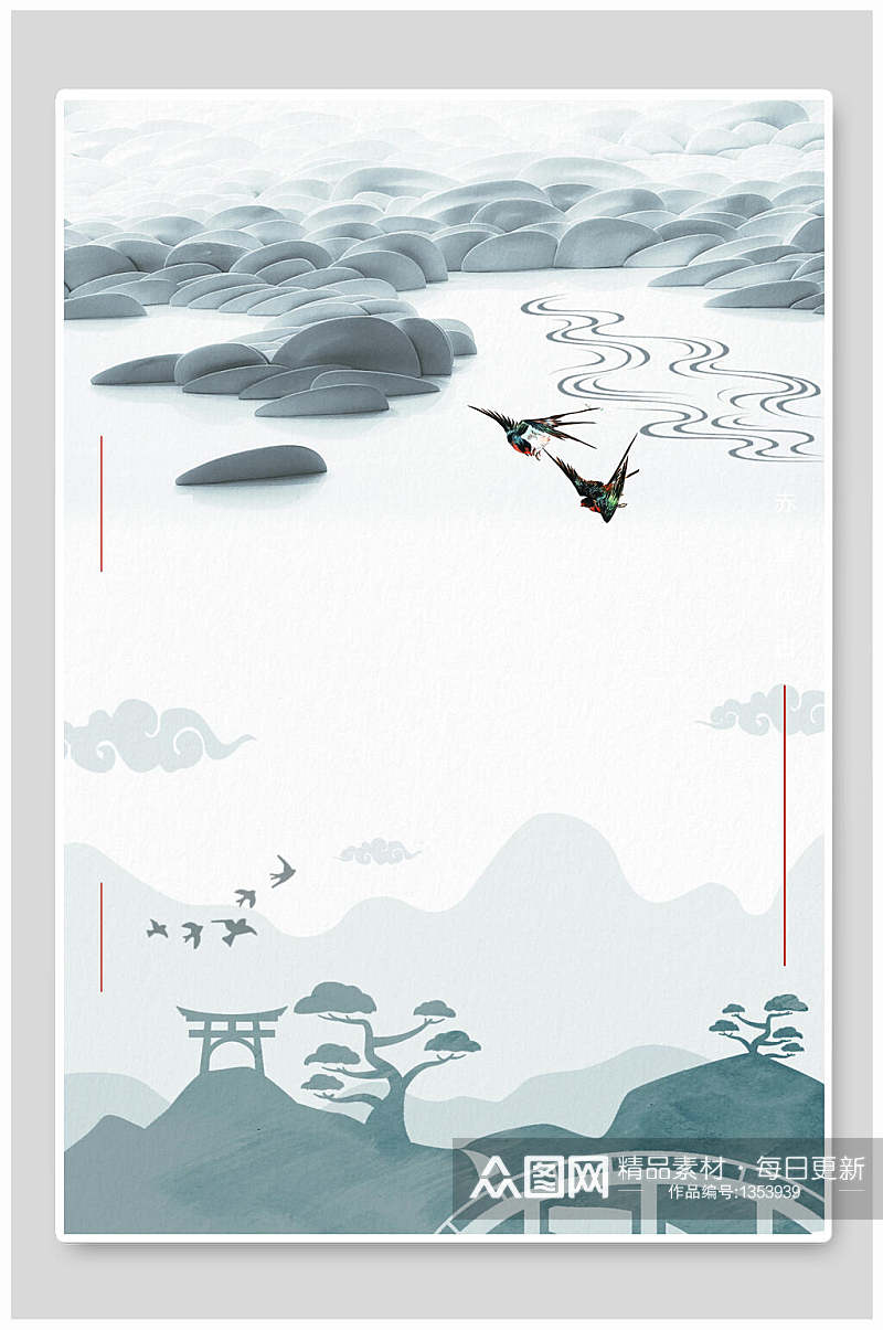 中国风山水欣赏燕子背景素材