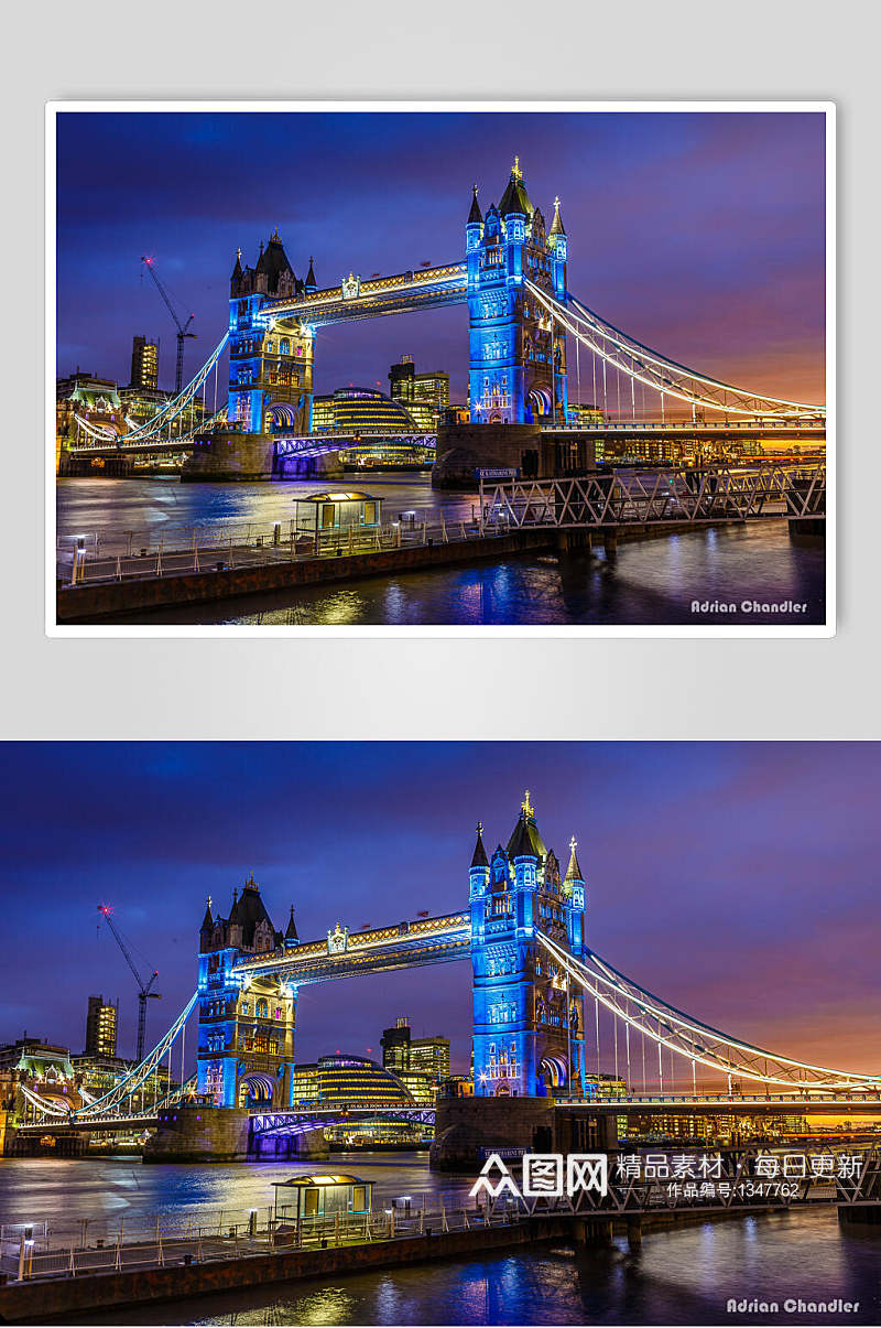 交通桥夜景色彩饱和高清图片素材