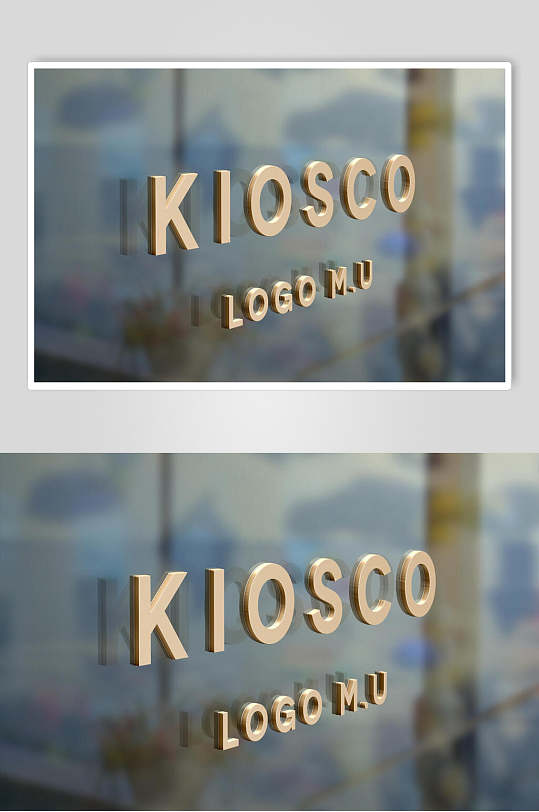 玻璃墙金色金属logo展示样机