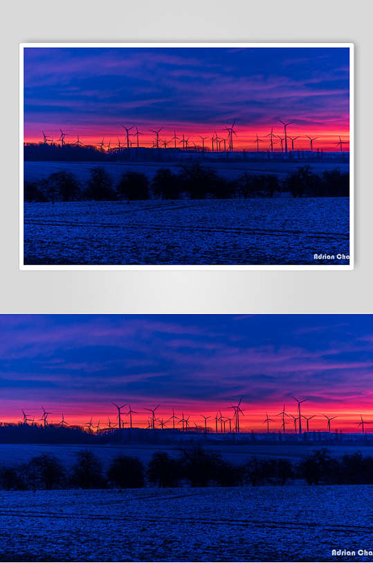 风景红紫蓝电力风车高清图片