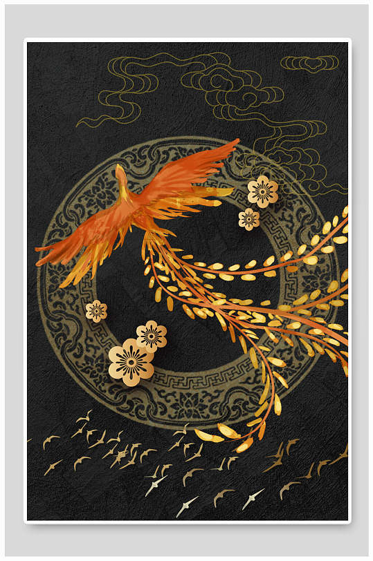 中国风金色凤凰背景-众图网