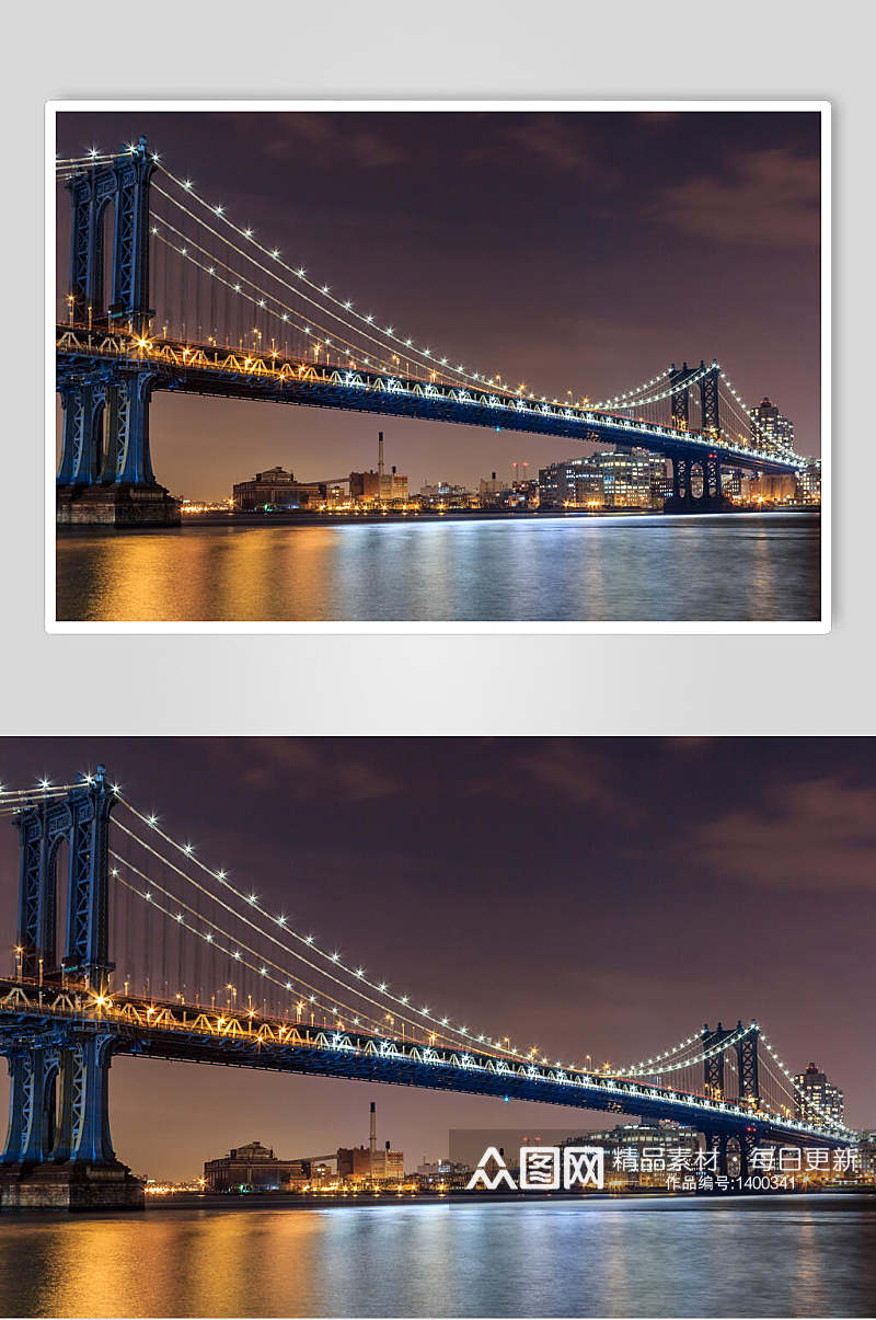大桥脚下的夜景高清图片素材