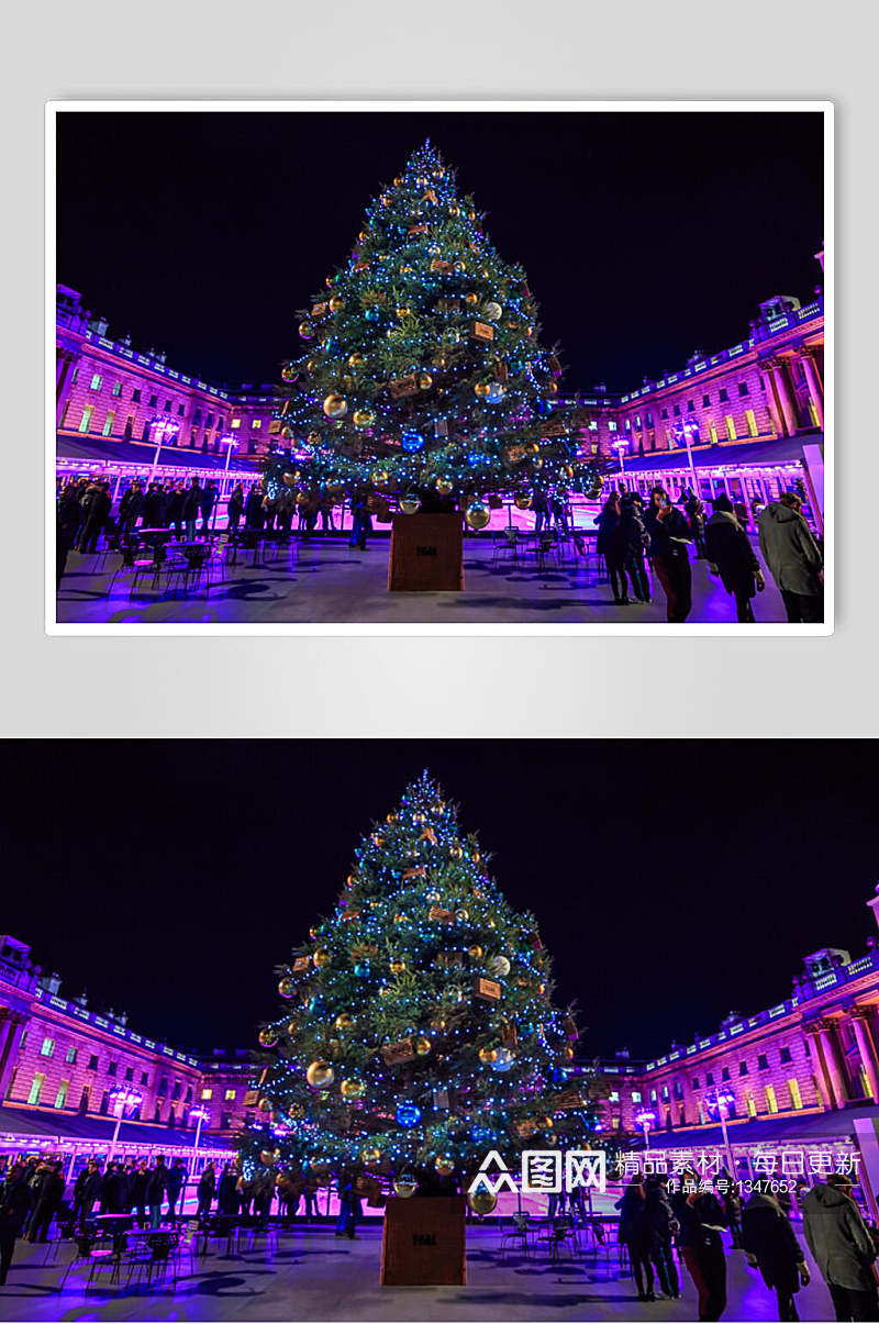 夜景圣诞树人群高清图片素材