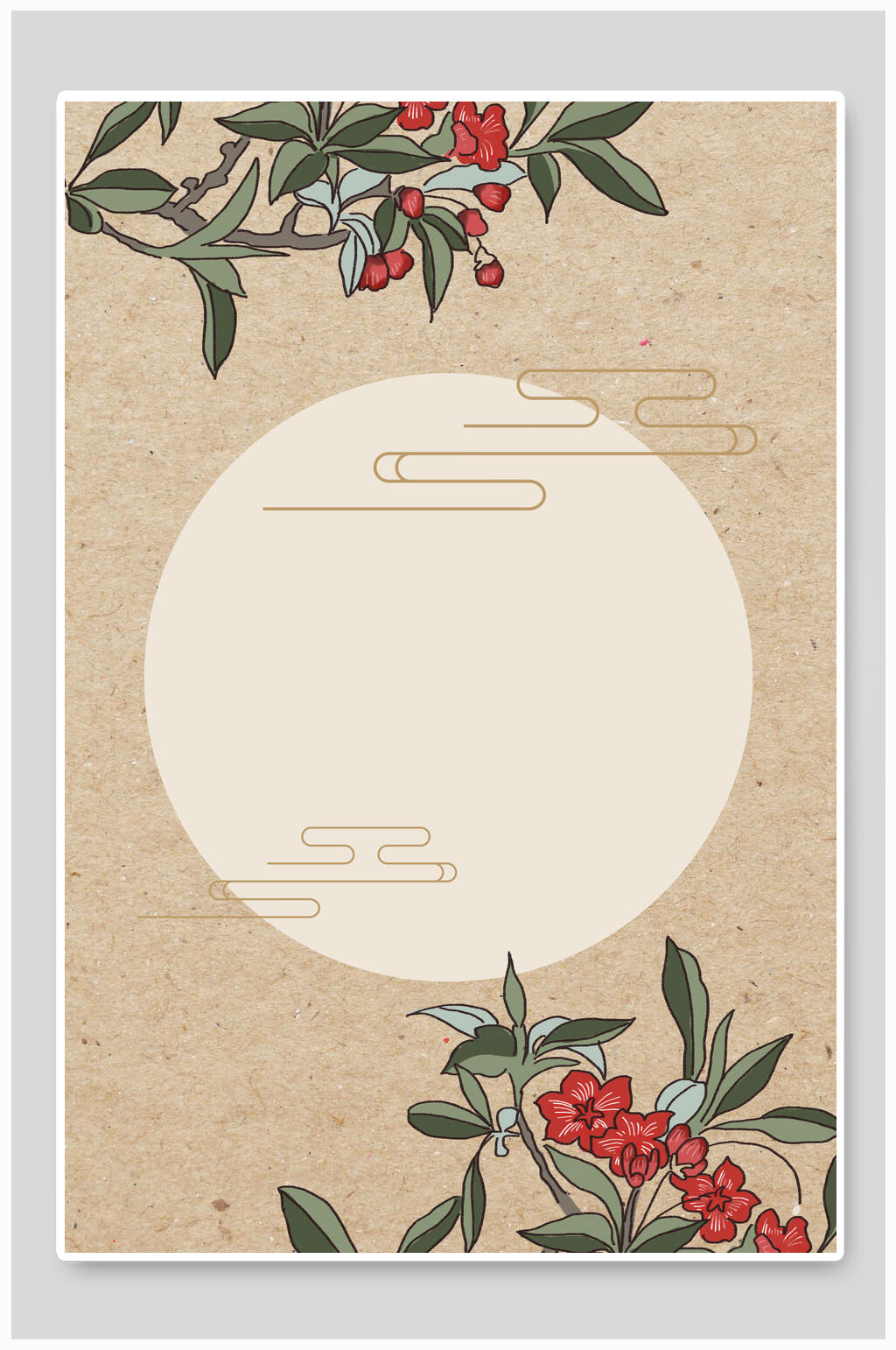红花中国风花鸟背景素材素材